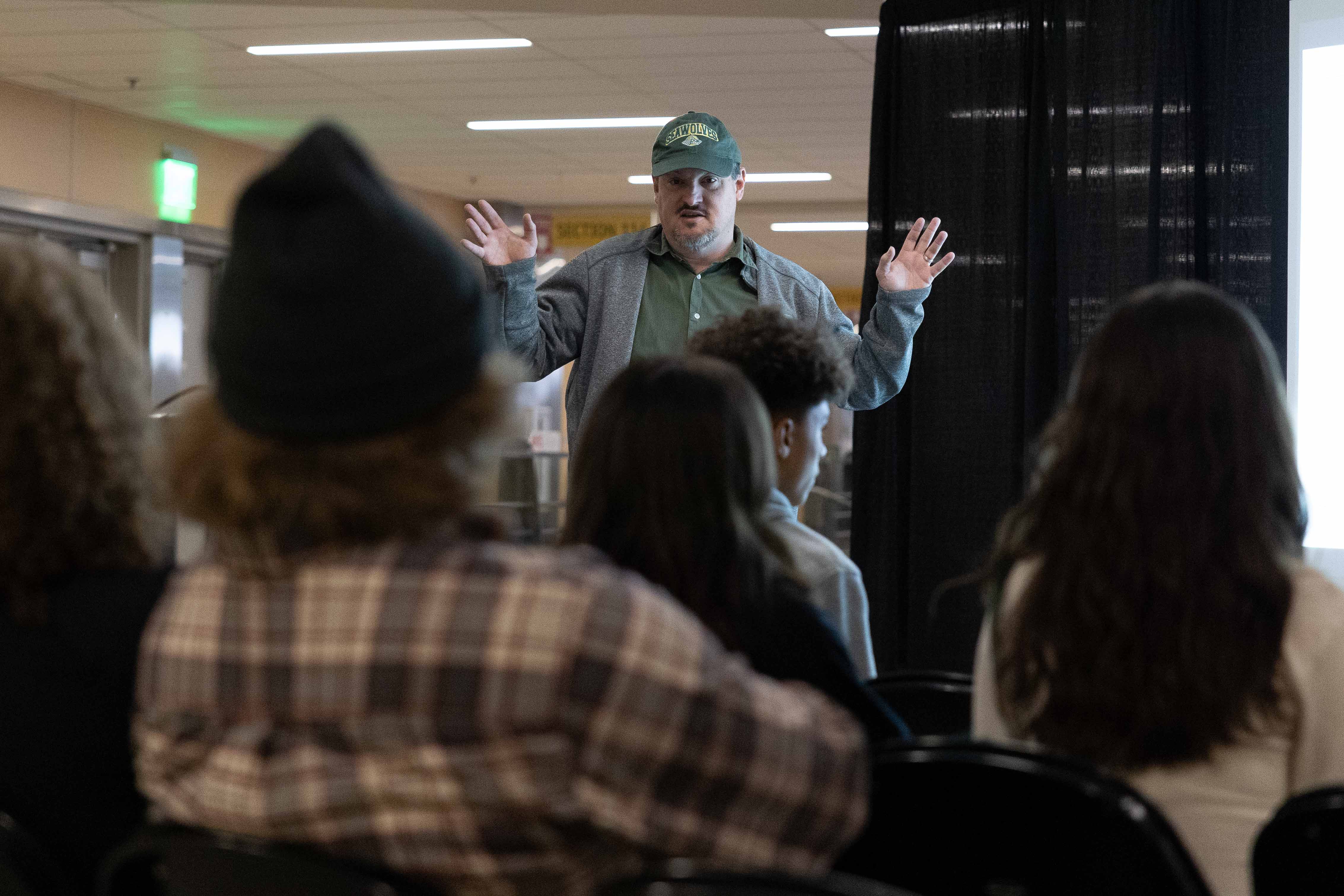 Rya Fortson presents to students