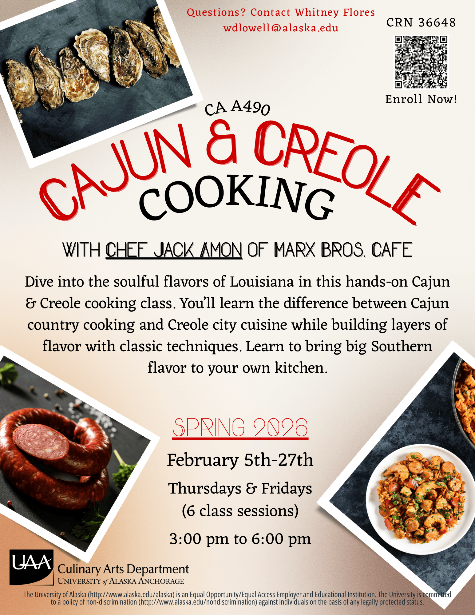Flyer for Cajun & Creole Cooking Class