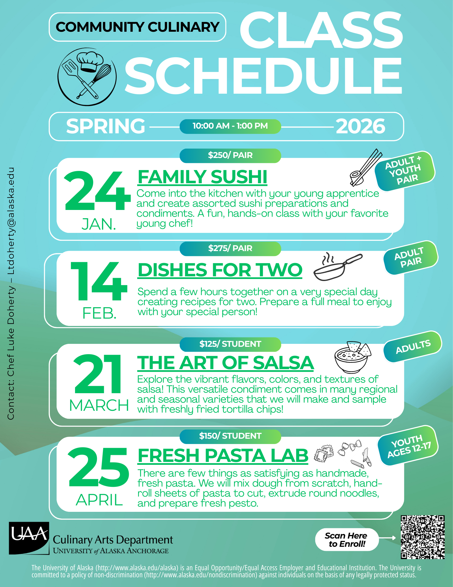 Flyer with information about Community Culinary Courses