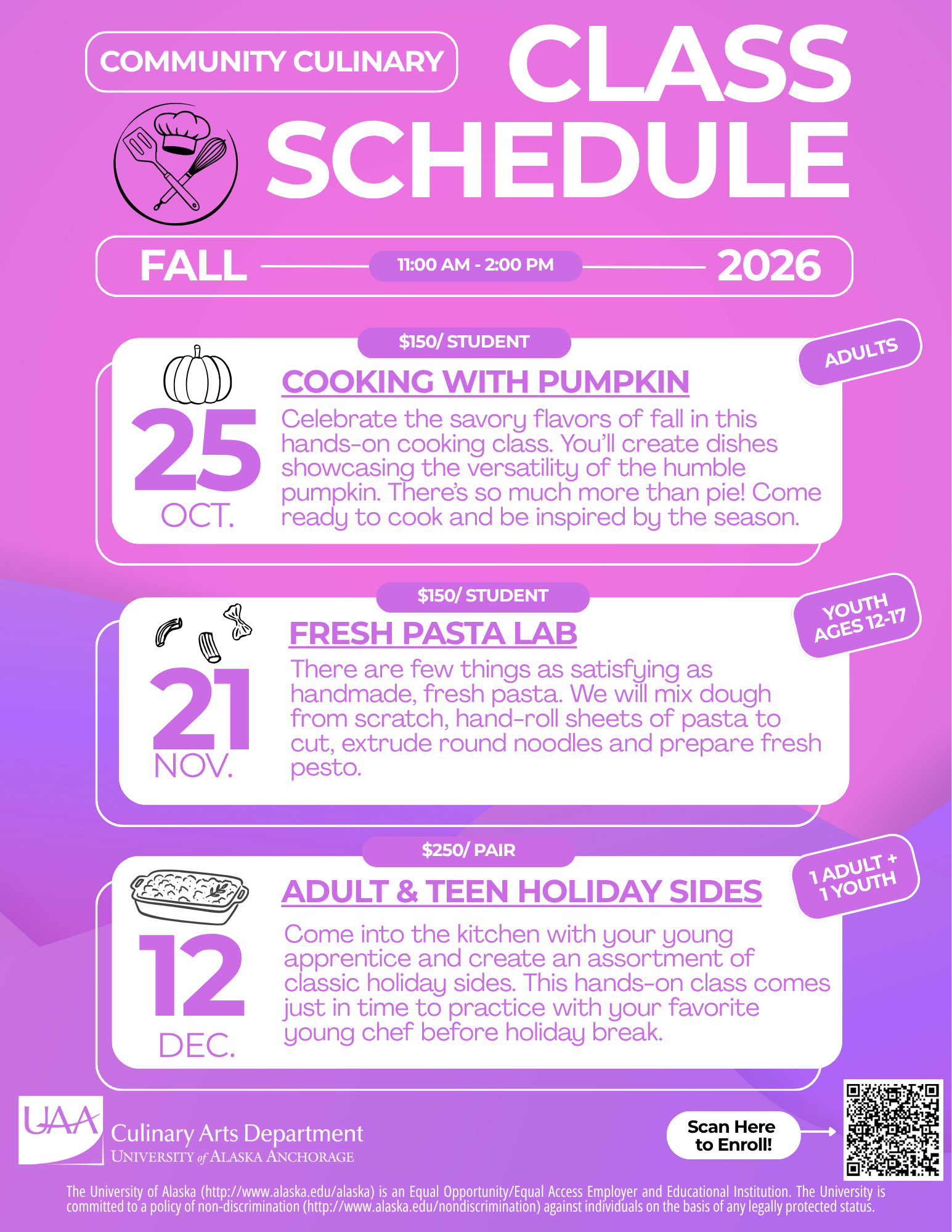 A flyer describing the non-credit offerings for Fall 2026