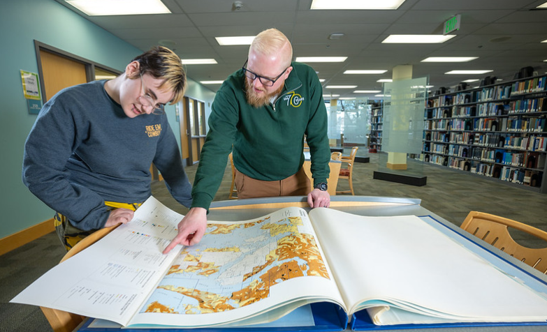 Faculty helping a student with research