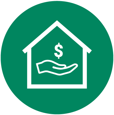 icon of house with hand holding dollar sign within it