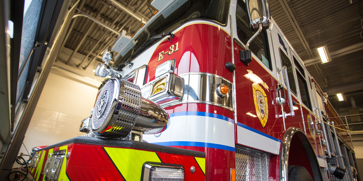 The front of a fire engine