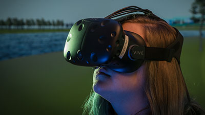 A student wearing a Virtual Reality Headset