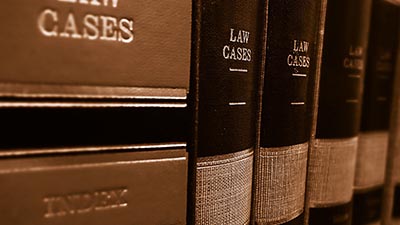 Law case books on a shelf