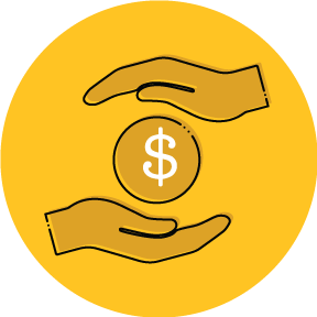 icon of hands above and below circle with dollar sign in it