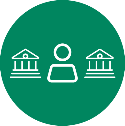 icon of person standing between two institutions