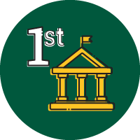 icon of a school with word "first"