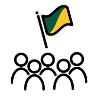 Icon of group of people with green and gold flag above them
