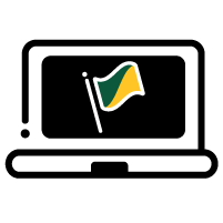 Icon of laptop with green and gold flag on screen
