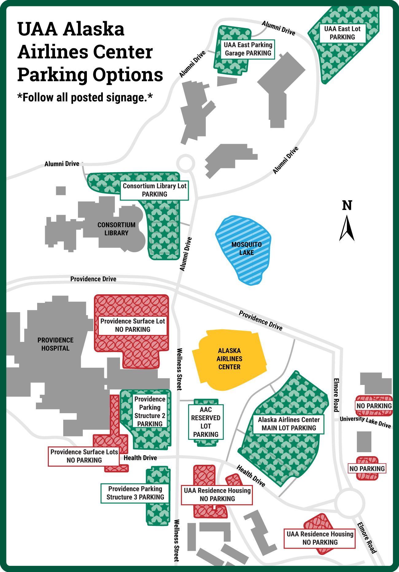 Map of area around Alaska Airlines Center, depicting parking options.