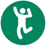 Icon of figure dancing in green circle