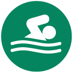 Icon of figure swimming in green circle