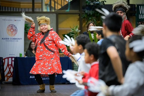 Anchorage Chevak Dance Group perform as UAA Community and Belonging and The Cama-i Room host their 2nd Annual Native Heritage Month Celebration in the Student Union.