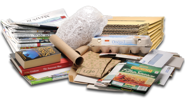 Examples of recycleable mixed paper and cardboard