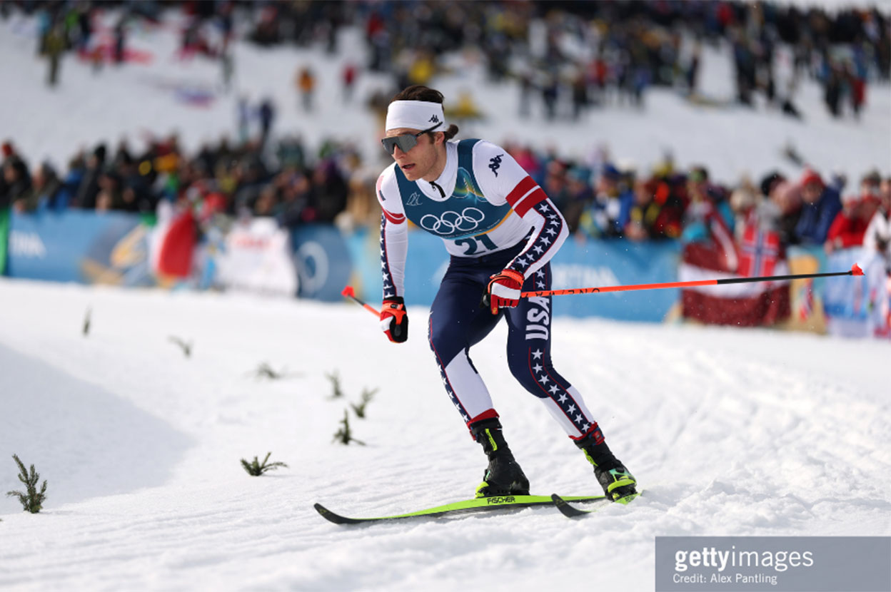 Male athlete skiing