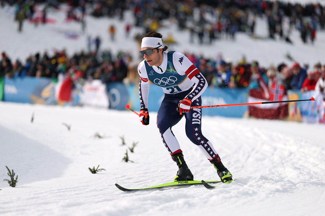 Male athlete skiing