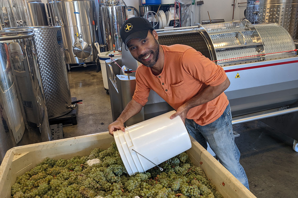 Ken Dillon with tub of grapes