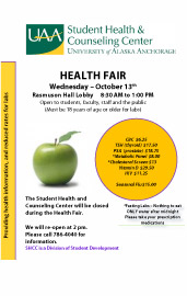 UAA Homecoming Health Fair Oct. 13 8:30am-1 pm