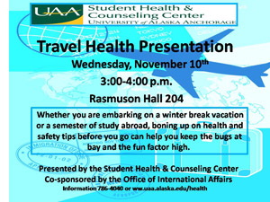 Session on healthy travel for winter break set for Nov. 10 3 pm RH 204