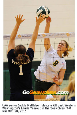 Seawolves VB takes first place in the GNAC with Oct. 20 victory over Vikings