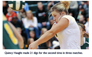 Quincy Haught made 21 digs for the second time in three matches.