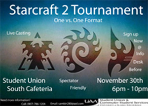 Starcraft 2 Tournament Nov. 30, 6-11 p.m. in the SU