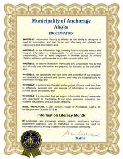 City proclaims October Information Literacy Month; click to enlarge