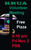 KRUA November volunteer meeting is Friday, Nov. 2 at 5:15 pm in PSB