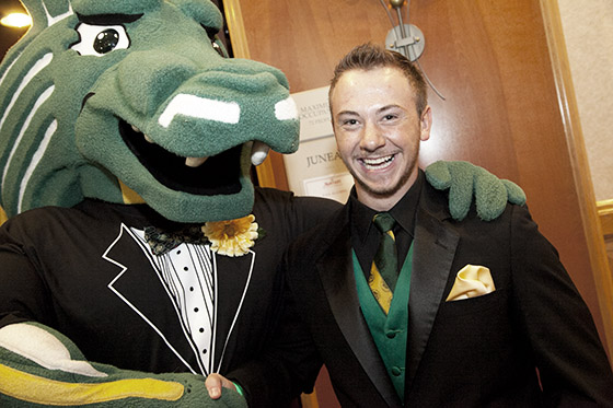 Max Bullock and UAA's mascot, Spirit the Seawolf