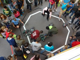 Students at the School of Engineering Summer Robotics Camp, sponsored by BP Alaska, showcase their creations with their campmates.