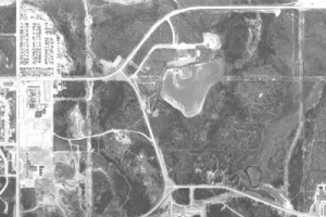 A 1967 aerial shows Northern Lights Boulevard extending past Goose Lake.