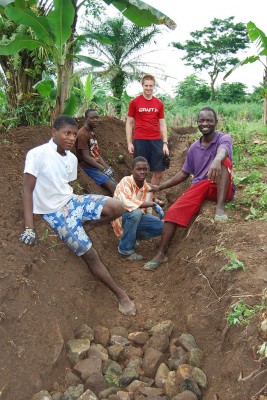 Kirk Louthan (Civil Engineering '13) and the crew from Cameroon in the drainage ditch.