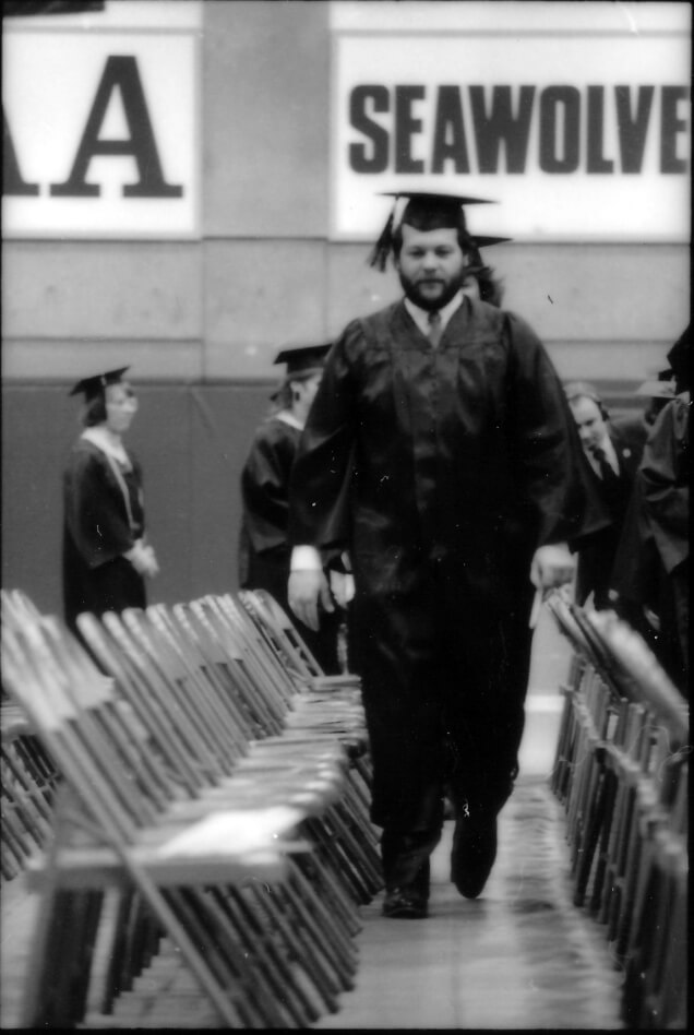 The class of 1992 marches into the Sullivan Arena. Photo courtesy of UAA University Relations photographs, Archives and Special Collections, University of Alaska Anchorage.