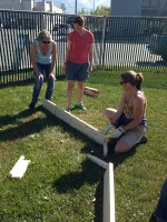 Jan Newman and Grow Palmer volunteers prepare to make raised beds for Edible Park. Photo by Tracy Kalytiak