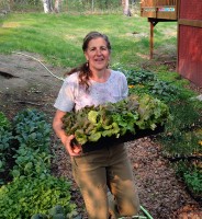 Jan Newman prepares to transfer flats of lettuce to the site of Edible Park, a garden Grow Palmer created in Palmer. Photo by Tracy Kalytiak