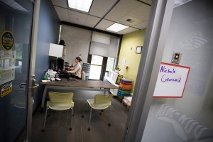 Nichole Grunwald sometimes seats student veterans in corners of her office so they can study. She hopes for larger space some day, much like UAA;s Multicultural Center has, so that veterans have a place to study and gather as a part of the UAA family. (Ted Kincaid/UAA)