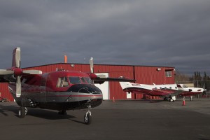 The CASA C-212 (left) does the heavy lifting into 73 villages across Western Alaska while the Pilatus PC-12 (right) shuttles passengers as well as cargo from hub to hub. (Photo by Philip Hall/University of Alaska Anchorage)