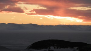 Sunset over Hut Point, where Robert F. Scott built his Discovery Hut during one of the first Antarctic expeditions in 1902. Photo provided by Mark Peterson.