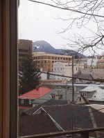 The view from Mark Simon's apartment in Juneau, with the Legislature's building right in the center. (Photo by Mark Simon for UAA)