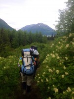 In the summer months, Molly, a research assistant and a friend hiked 60 pounds of research gear to Upper Russian Lake--an 18-mile round trip (Photo courtesy of Molly McCarthy).