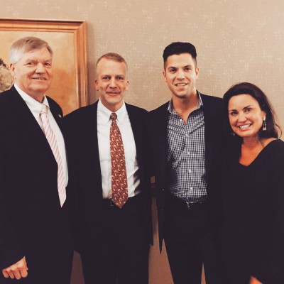Sen. Charlie Huggins, U.S. Sen. Dan Sullivan, UAA legisative intern Trevor Gutierrez and Sen. Lesil McGuire. (Photo courtesy of Trevor Guitierrez)