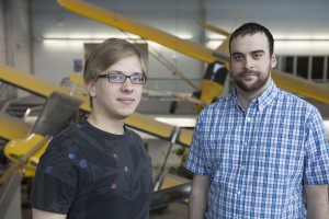 Felix Lesser (left) and Brian Peterson took advantage of the aviation exchange to study at each other's colleges (Photo by Philip Hall / University of Alaska Anchorage).