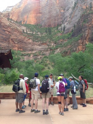 Naumann instructs his class at the Observation Peak trailhead in Zion National Park (Photo courtesy of Terry Naumann).