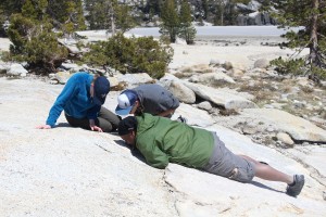 Students get up close with granite samples at Yosemite National Park (Photo courtesy of Jose Mora).
