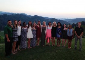The team traded sport shorts for dresses on their last night in Slovenia (Photo courtesy of UAA Athletics).