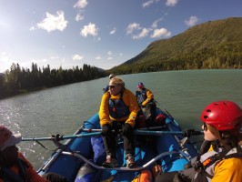 Social work major Adrianna Simonson navigates the Kenai River (Photo by Philip Hall / University of Alaska Anchorage).