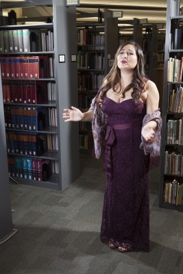 Kira Eckenwiler poses for a photo in the Consortium Library on the University of Alaska Anchorage campus in Anchorage, Alaska Tuesday, Oct. 6, 2015.
