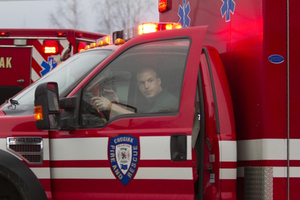 Emergency services student Forrest McDonald finished his ambulance training and now drives to calls from the Chugiak Volunteer Fire Department (Photo by Philip Hall / University of Alaska Anchorage).