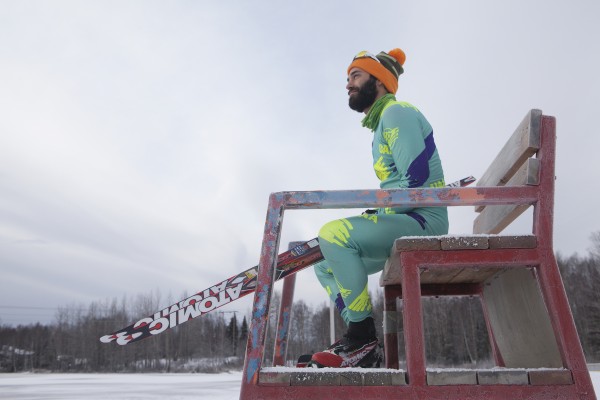 Members of the University of Alaska Anchorage Ski Team pose for photos at Goose Lake in Anchorage, Alaska Wednesday, Nov. 11, 2015.
